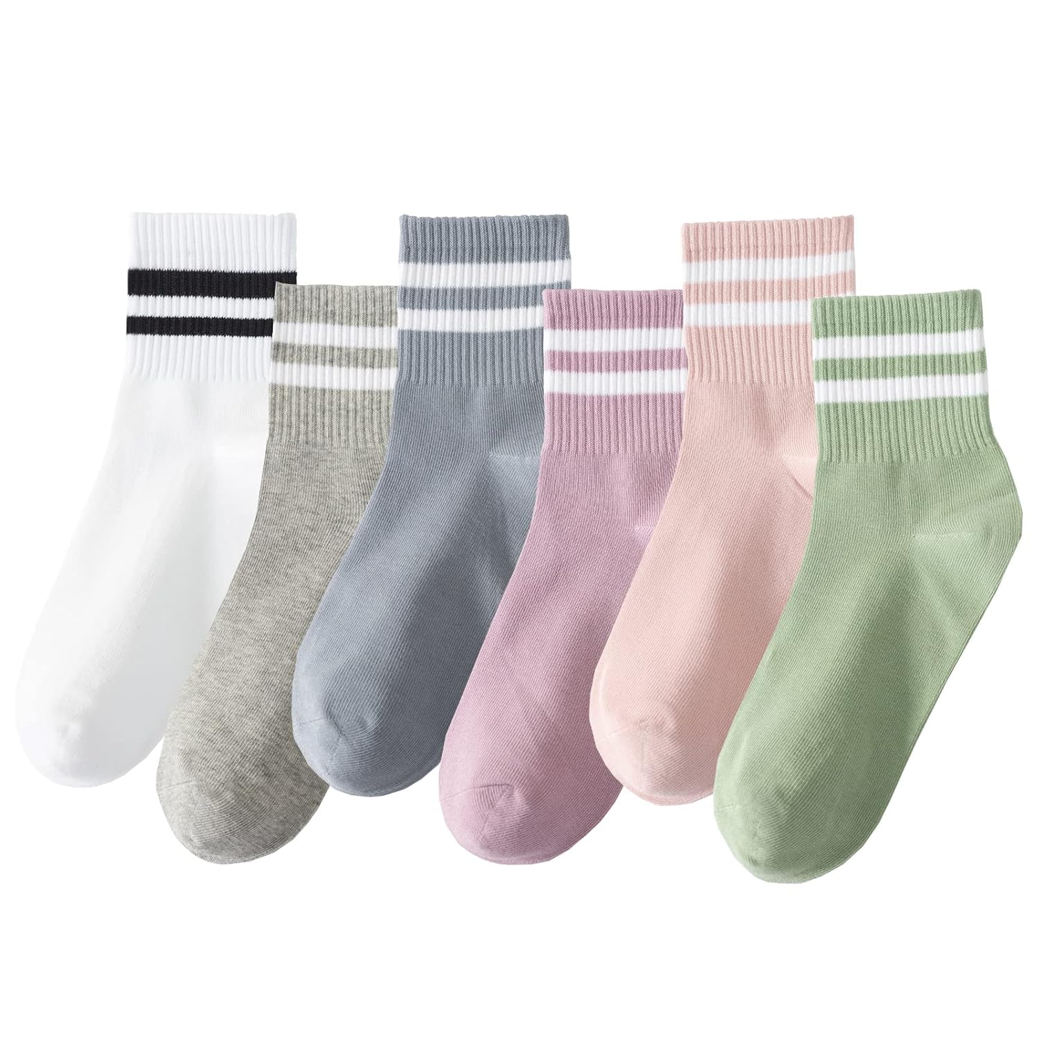 6 Pairs Fashion Striped Athletic Socks for Women Casual Cute Vintage Crew Socks All Season Socks for Women