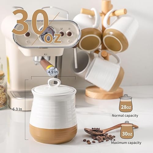 Miniatura 3 de Hasense Recipiente de cerámica para almacenar alimentos, recipientes de cocina de porcelana con tapa hermética, recipientes de café de 35 onzas para