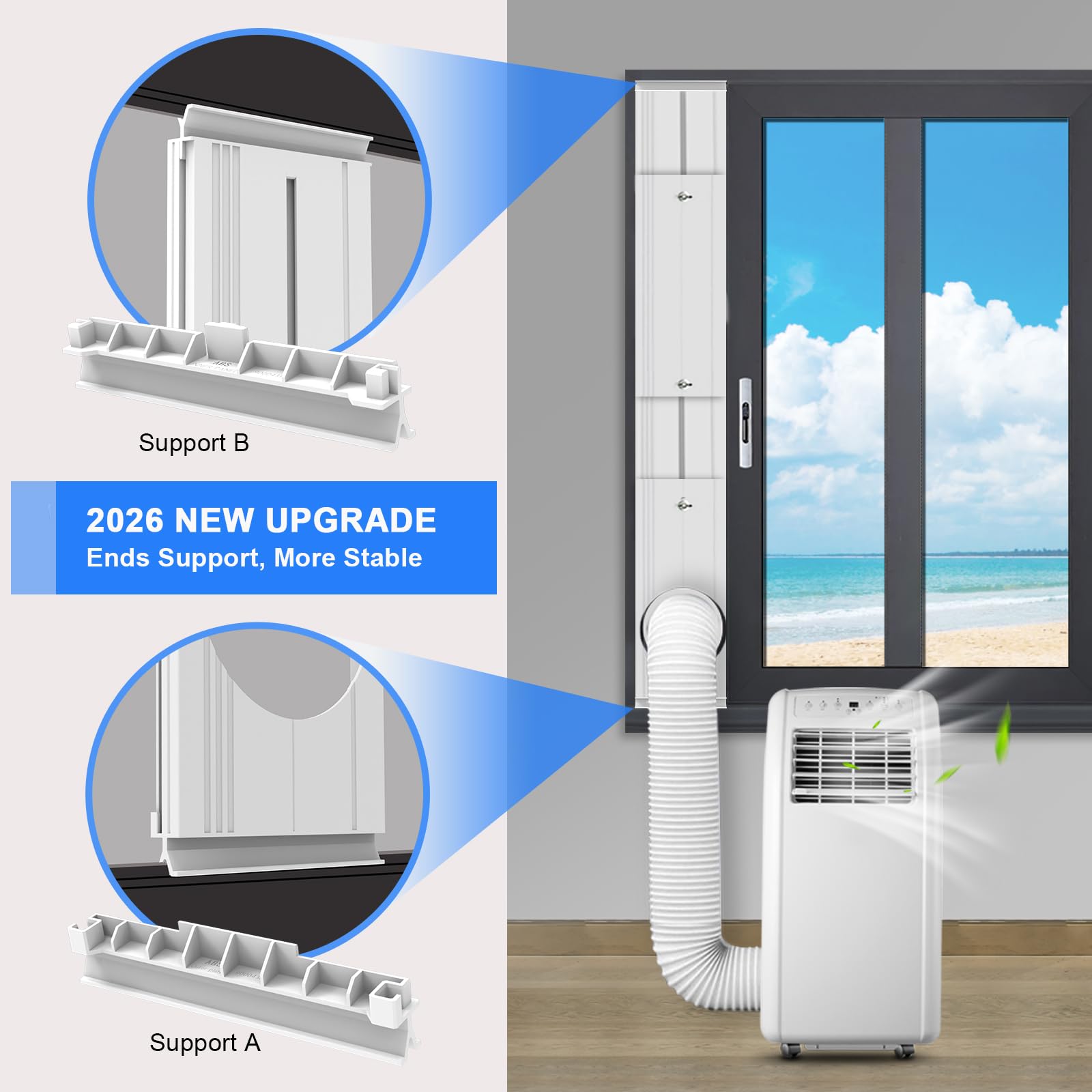 Kit de aire acondicionado para puerta corredera, kit de ventilación portátil para manguera de escape de 5 pulgadas/5.9 pulgadas, kit de sellado de ventilación de CA sin costuras con 6 placas mejoradas
