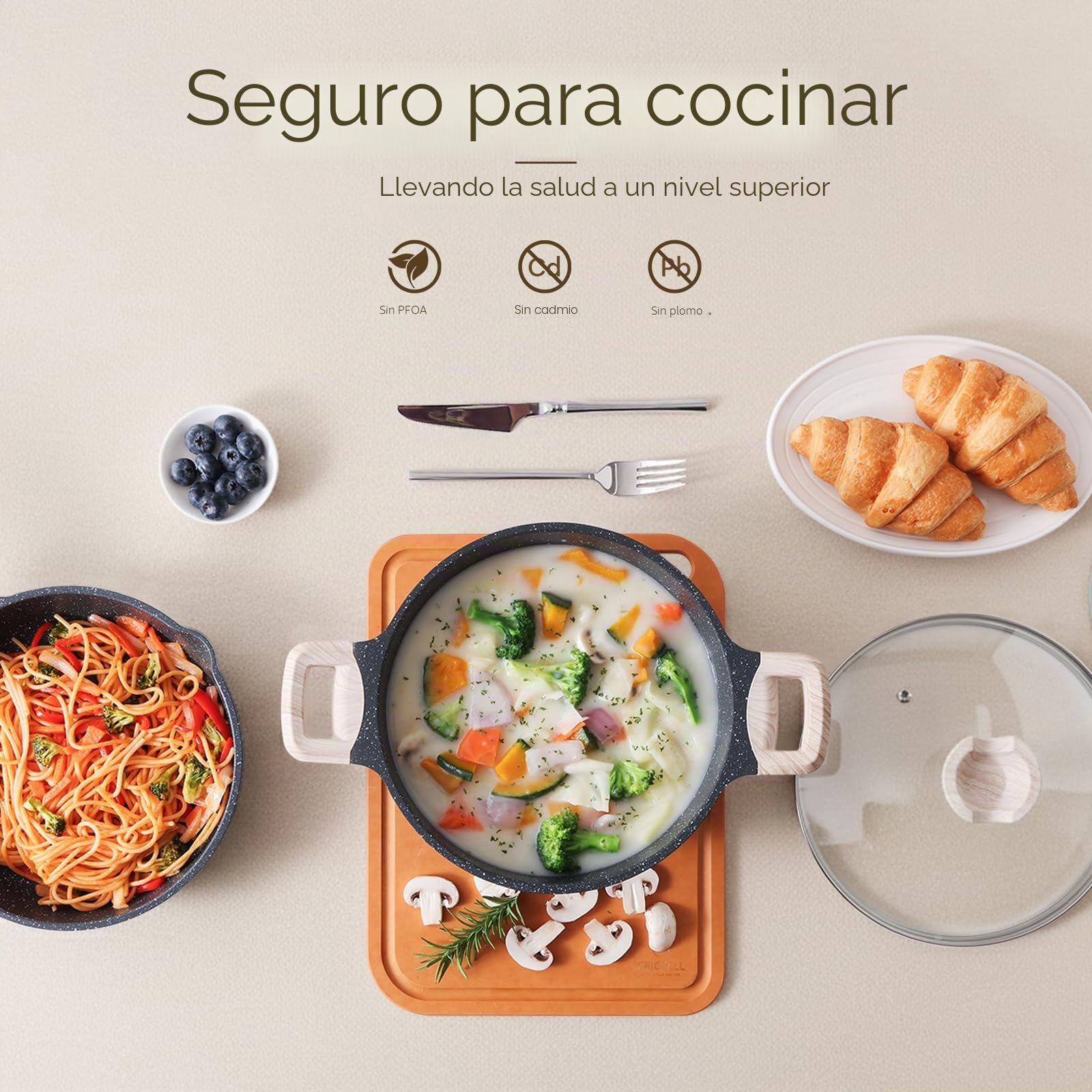 Kordisen Juego de utensilios de cocina antiadherentes, 5 piezas, juego de ollas saludables y no tóxicas, compatibles con inducción, libres de PFOA y PFAS