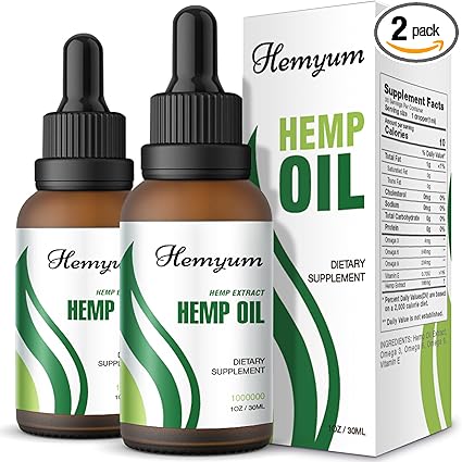 Hemp Oil 2 Pack, Hemp Organic Oil 1,000,000 mg High Potency - Natural - Vegan, Non-GMO, Organically Grown in USA - 2-Pack Low Sugar Omega Hemp Oil