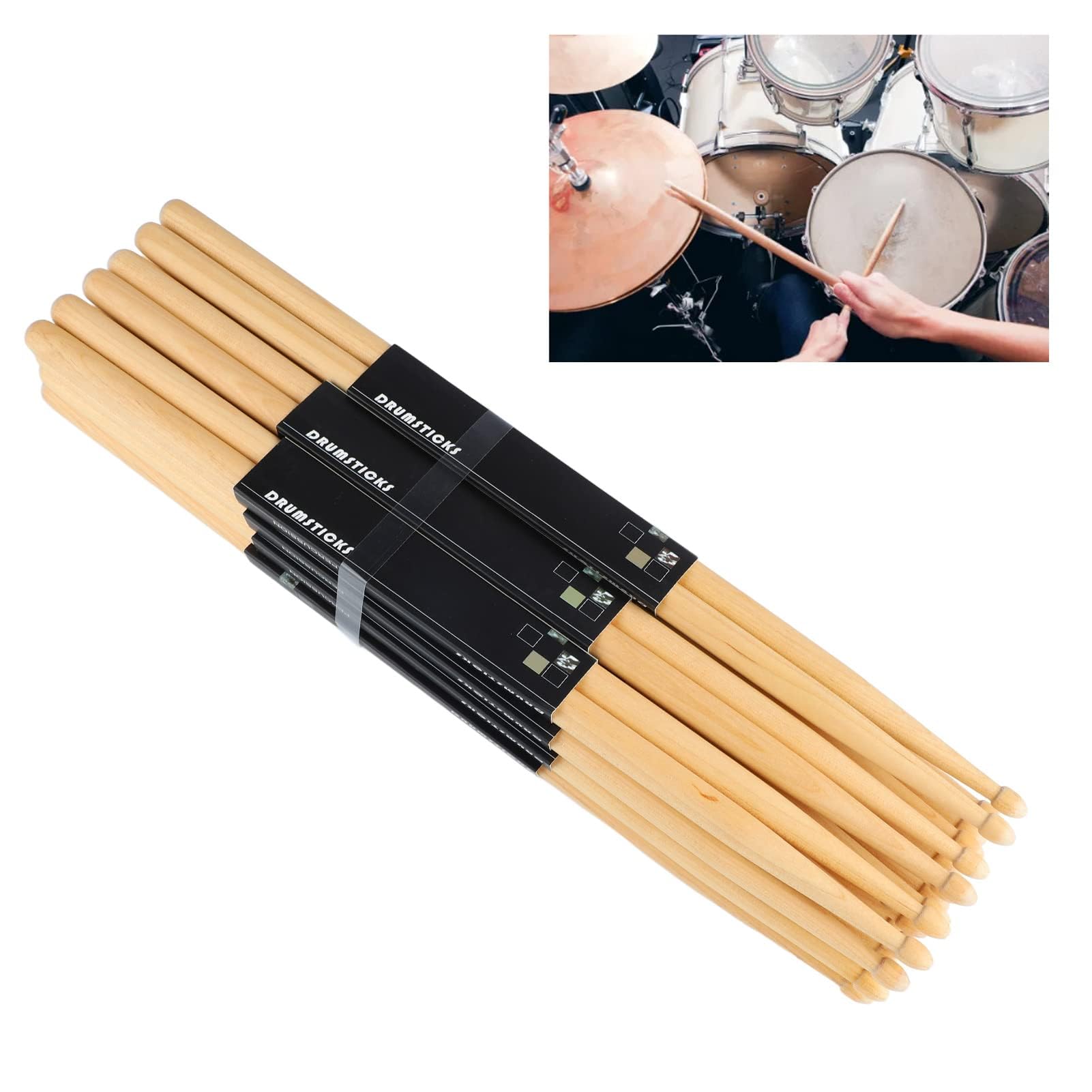 Bacchette per batteria 7A Robuste bacchette in legno d'acero 7A Punta ovale portatile antiscivolo per fascia Prestazioni All'aperto 12 Paia