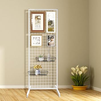 Portable Gridwall Panel Floorstanding Display Stand One-Step Installation White Finish, T Base