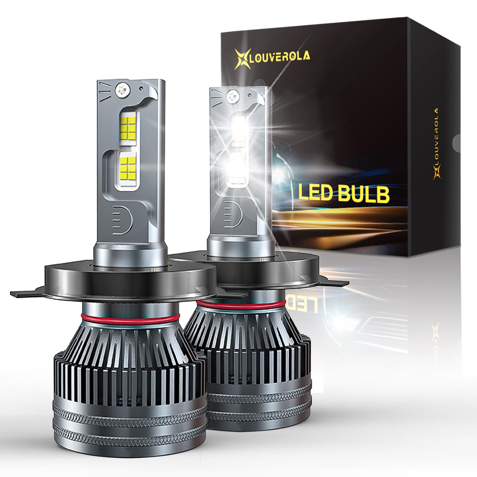 H4 9003 LED Bulbs, LOUVEROLA 110W 600% Brighter Adjustable HB2 H4 6500K LED High Low Dual Beam Headlight, 5-Layer Cooling Design, IP68 1:1 Halogen Replacement LED Front Lights Conversion Kit (2 Bulbs)