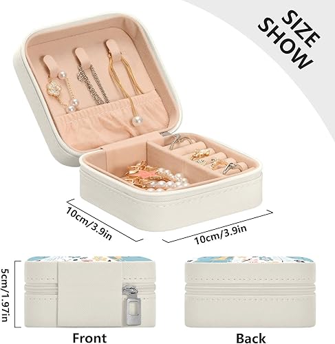Miniatura 4 de ZZKKO Joyero pequeño con diseño floral de hipopótamo, joyero de viaje, organizador de viaje de cuero, mini cajas de almacenamiento portátiles para
