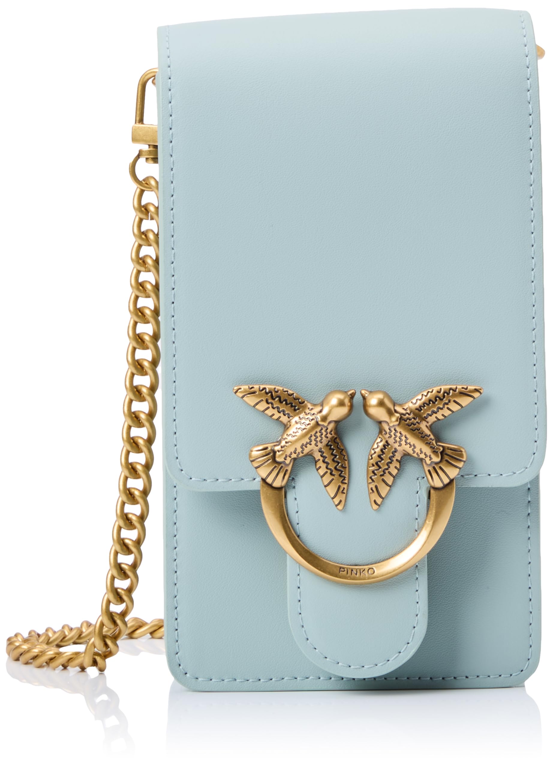 Pinko Love One Smart Piel de Becerro Seda, Accesorio de Viaje-Cuello Oblicuo para Mujer, E68q_bruma Gris-Dorado Antiguo, 12