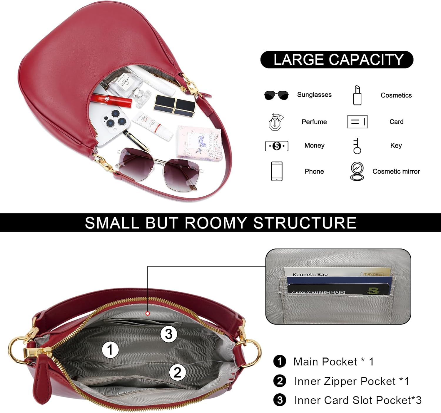 KKXIU Shoulder Bag for Women Small Purse Cute Clutch Hobo Handbag Trendy Crescent Bag - Image 3