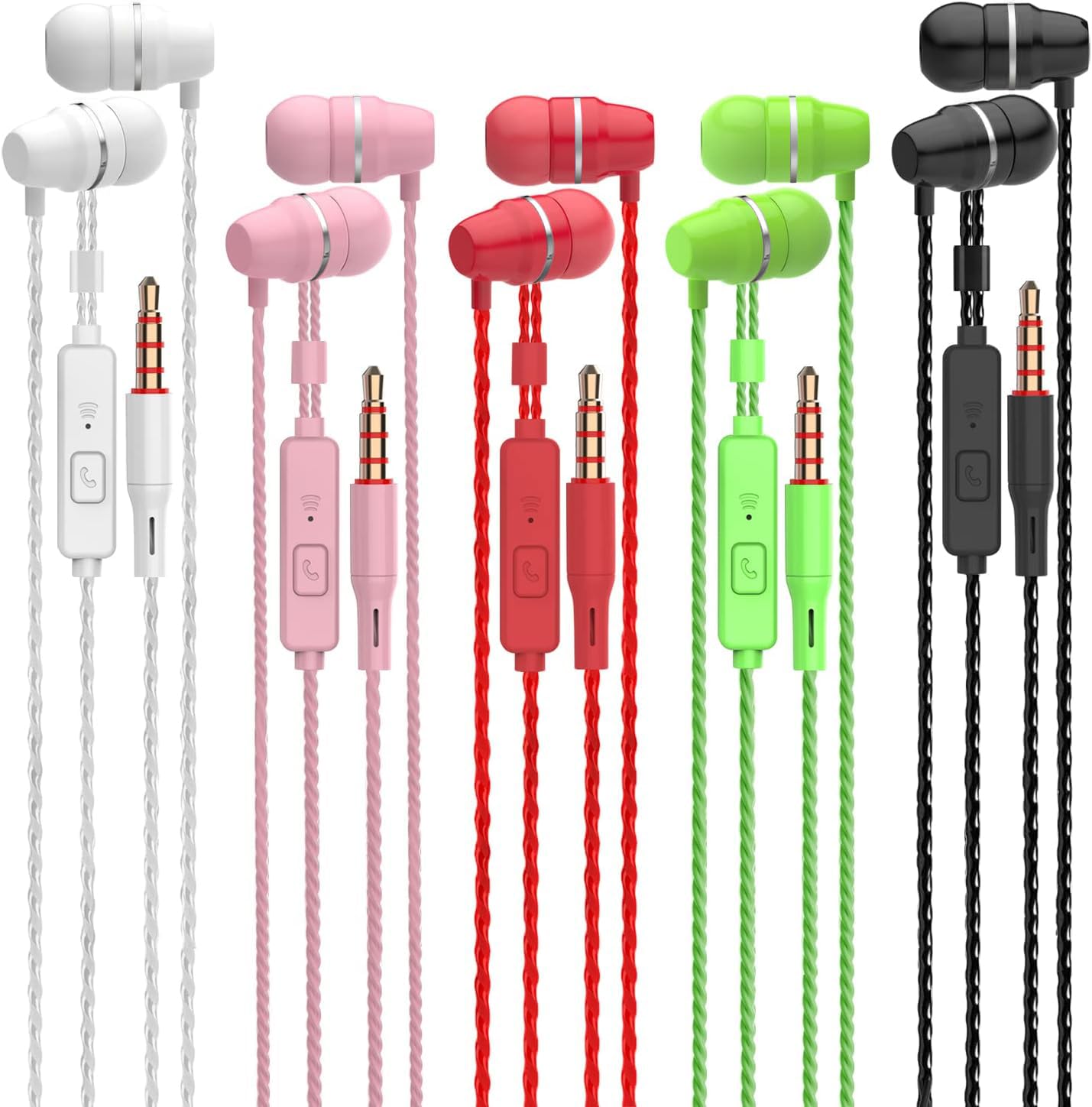 VPB 5 Packs Wired Earbuds with Microphone, in Ear Earphones for School, Deep Bass Clear Sound, Noise Isolating, Fits 3.5mm Jack iPhone iPad Samsung