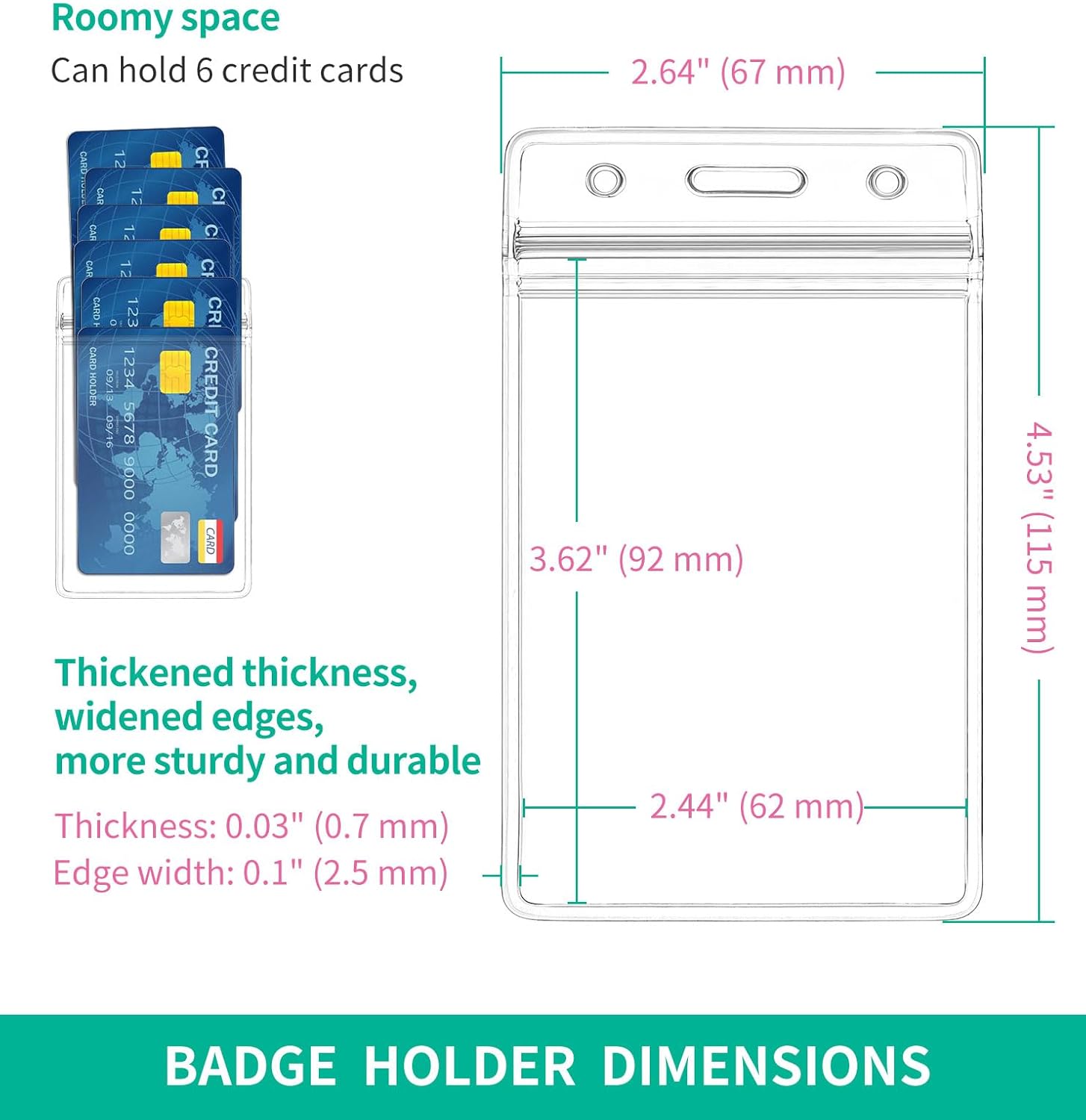 50 Pcs Vertical ID Badge Holder, Clear Plastic Card Sleeve, Nurses Work Name Tag Holders, Key Cover Protector with Waterproof Zip for Lanyard, Fits Credit Size Cards - Image 4