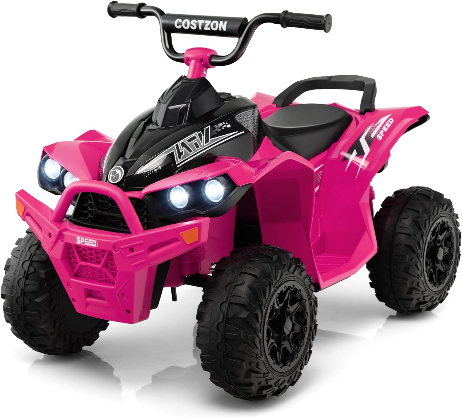 Costzon Kids ATV, 12V Battery Powered Ride on Car Quad W/Adjustable Speed, Treaded Tires, Headlights, Horn, Music, Forward & Backward, Electric ATV for Girls (Pink)