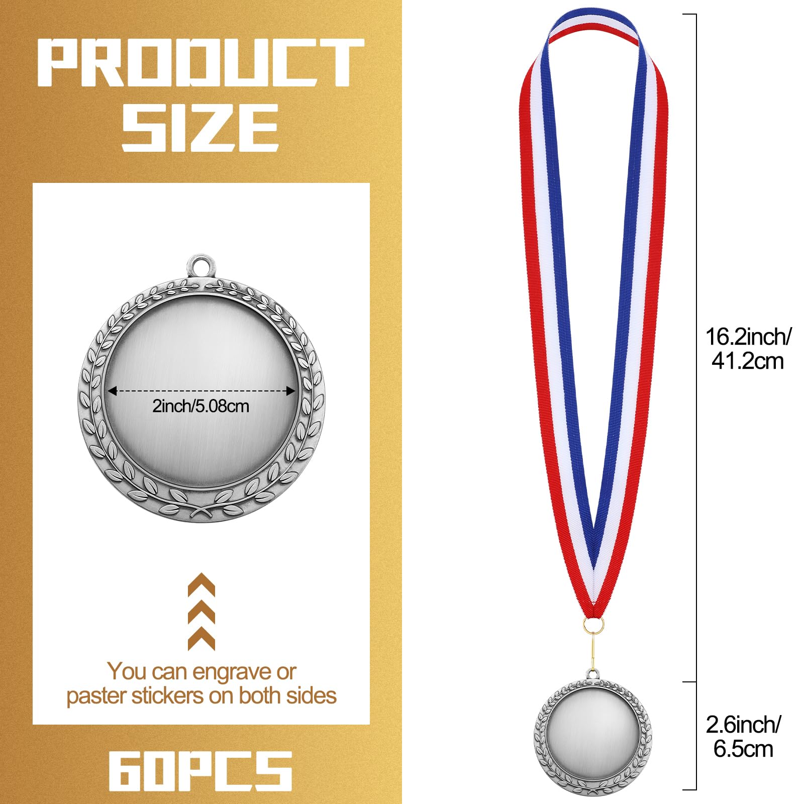 Sasylvia 60 Pieces Blank Award Medals with Neck Ribbons Create Your Own Medals Kit Cheer Medals Winner Medals Participation Trophy Metal Gifts for Adults Party