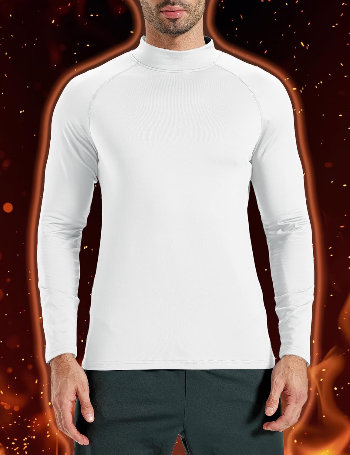 Men's Thermal Shirt Long Sleeve Mock Neck Fleece Lined Undershirt Athletic Warm Base Layer for Cold Weather Sports