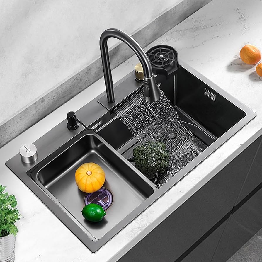 キッチンシンク ブラックランドリー 蛇口付き 商業用 304