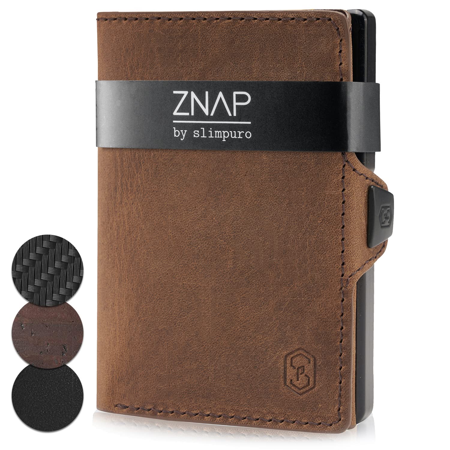 ZNAP Credit Card Holder with Money Clip - Aluminium Wallet with Coin Case - RFID Blocking - Slim Wallet Brown Vintage - Up to 8 Cards - Mens Card Wallet - Mens Card Wallet (BROWN VINTAGE, 8-Card)