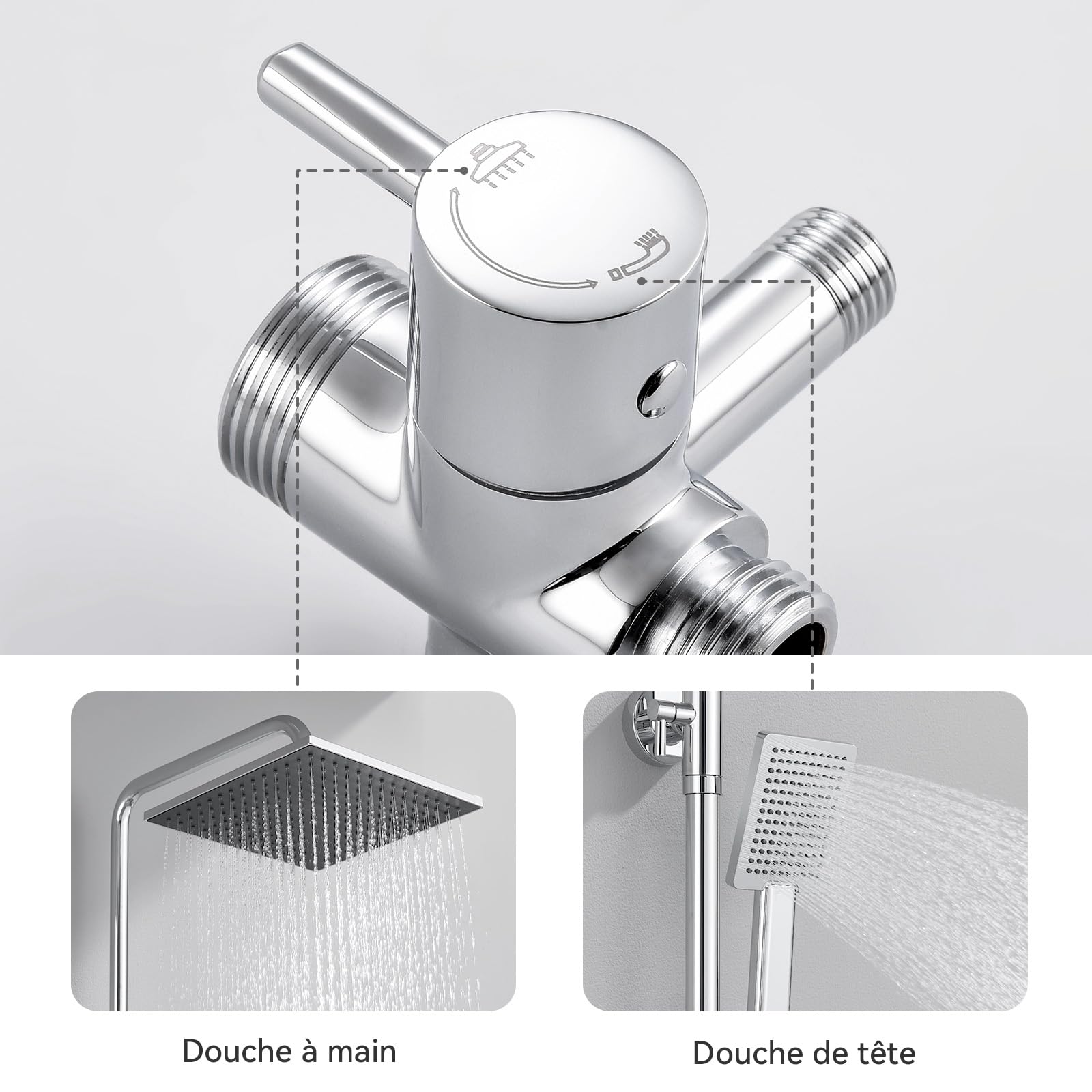 Auralum Colonne de Douche sans Mitigeur Chromé Mat en Laiton, Colonne Télescopique 65-110cm avec Tête de Douche Carré Pluie 10", Douchette à Main Réglable, Kit pour Baignoire et Salle de Bain