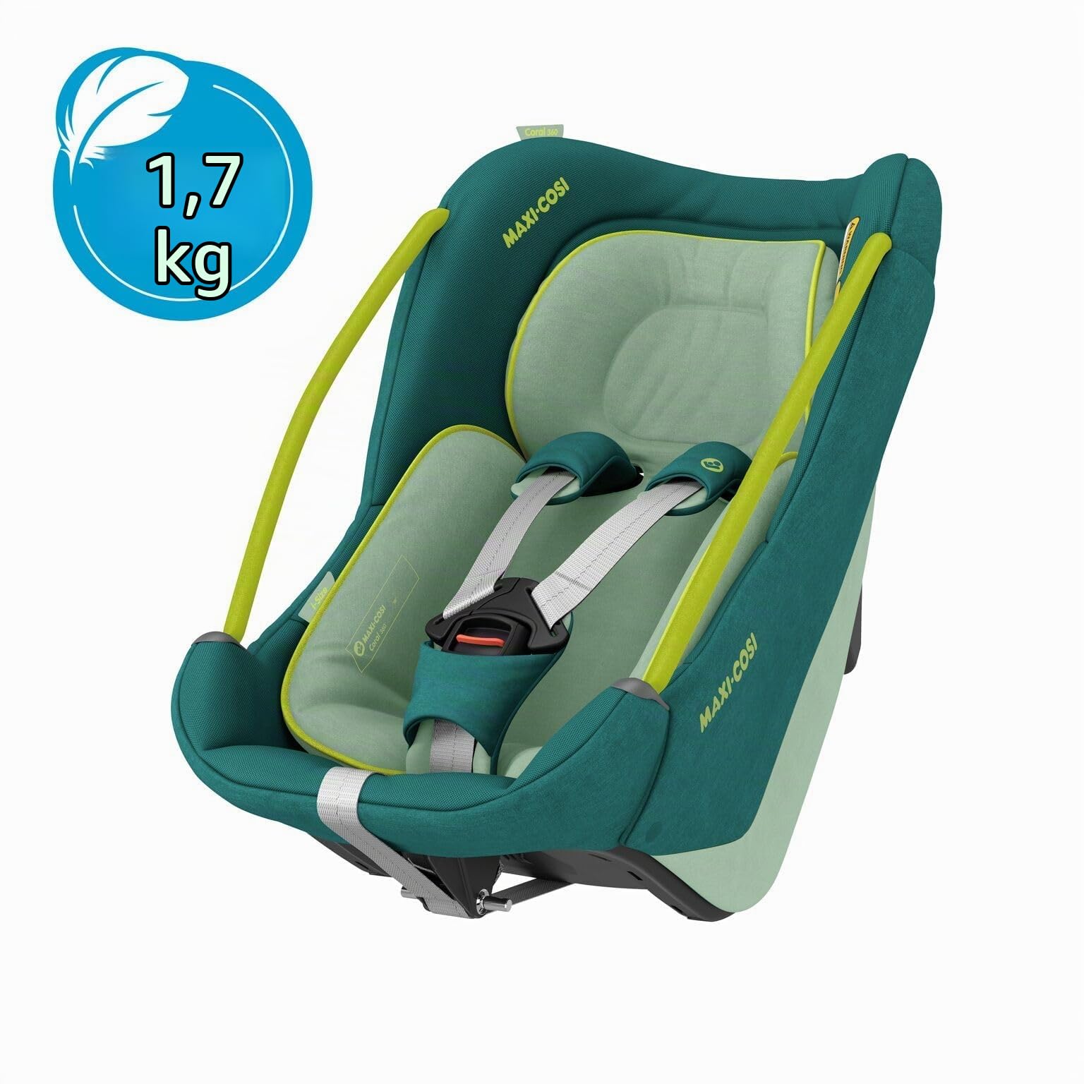 Maxi-Cosi Coral 360 i-Size, Siège-auto bébé, Siège-auto nouveau-né 360, 0 à 12 mois (40 à 75 cm), Rotation à une main, Nacelle ultra légère, Protection G-CELL, Grand canopy pare-soleil, Neo Green
