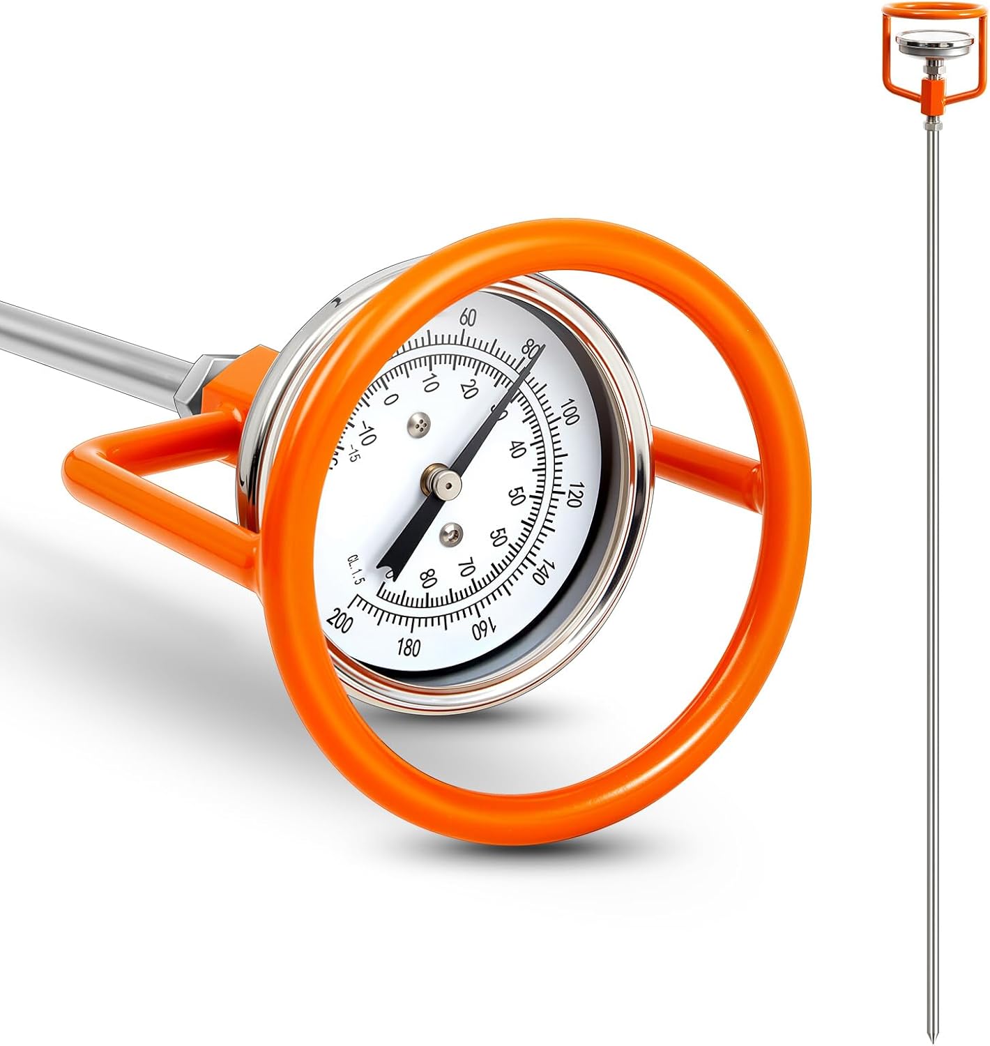 Heavy Duty Compost Thermometer with Probe Guard Bundle 36 Inch Stem Fahrenheit and Celsius Outdoor Compost Thermometer, Stainless Steel, Outdoor