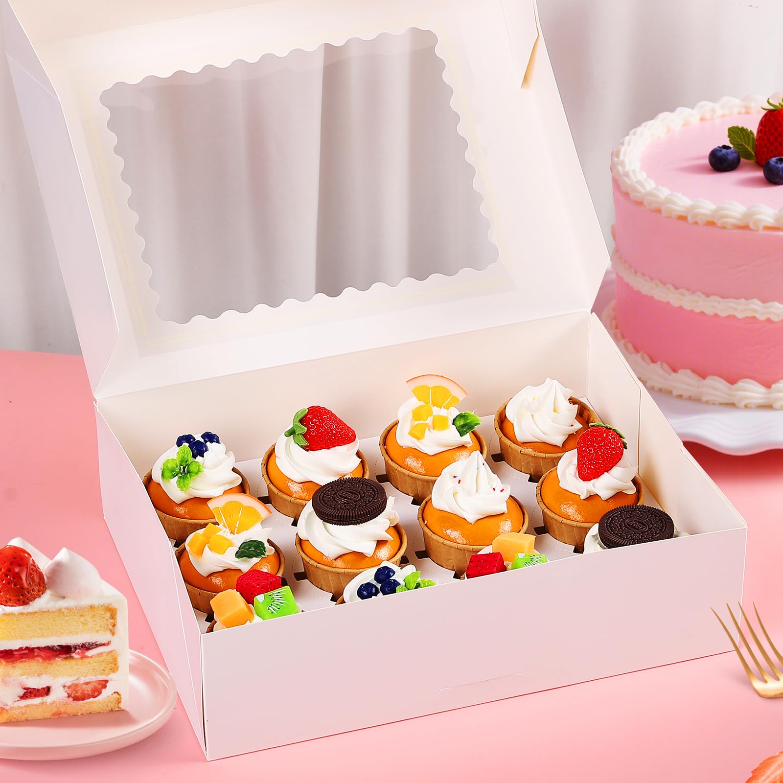 pupuluck 12 Pcs Cupcake Boxes 12 Hole Cupcake Box with Window Muffin Boxes(32.5x25x9cm) Thick Paper No Folding Required Cup Cake Box for Donuts Chocolate Cake Dessert - Image 3