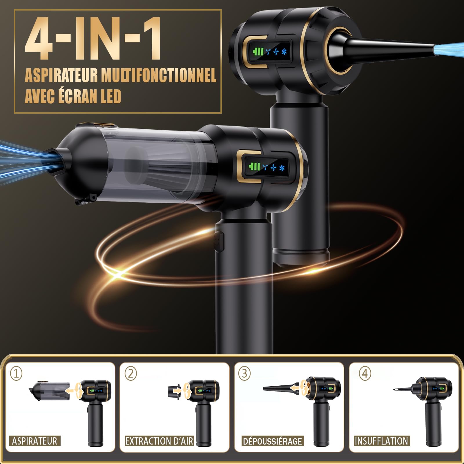 Aspirateur à Main Rechargeable, aspirateur sans Fil Puissant de 27000 PA, Vitesse de Rotation de 220000 Tours/Minute, adapté au Nettoyage des Voitures, des Bureaux et des Poils d'animaux