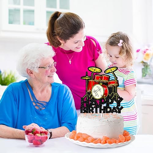 Miniatura 6 de Decoración de pastel de feliz cumpleaños con juego de batería para selecciones temáticas de música para baterista de rock roll, suministros de