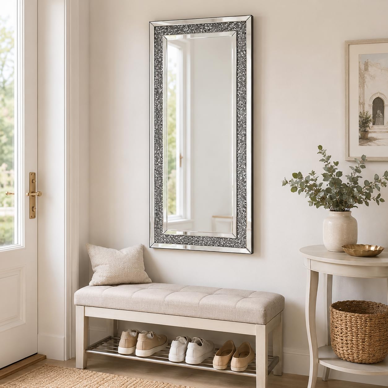 Grand Miroir Mural Salon Rectangulaire 120x60cm Déco Diamant Verre Biseauté