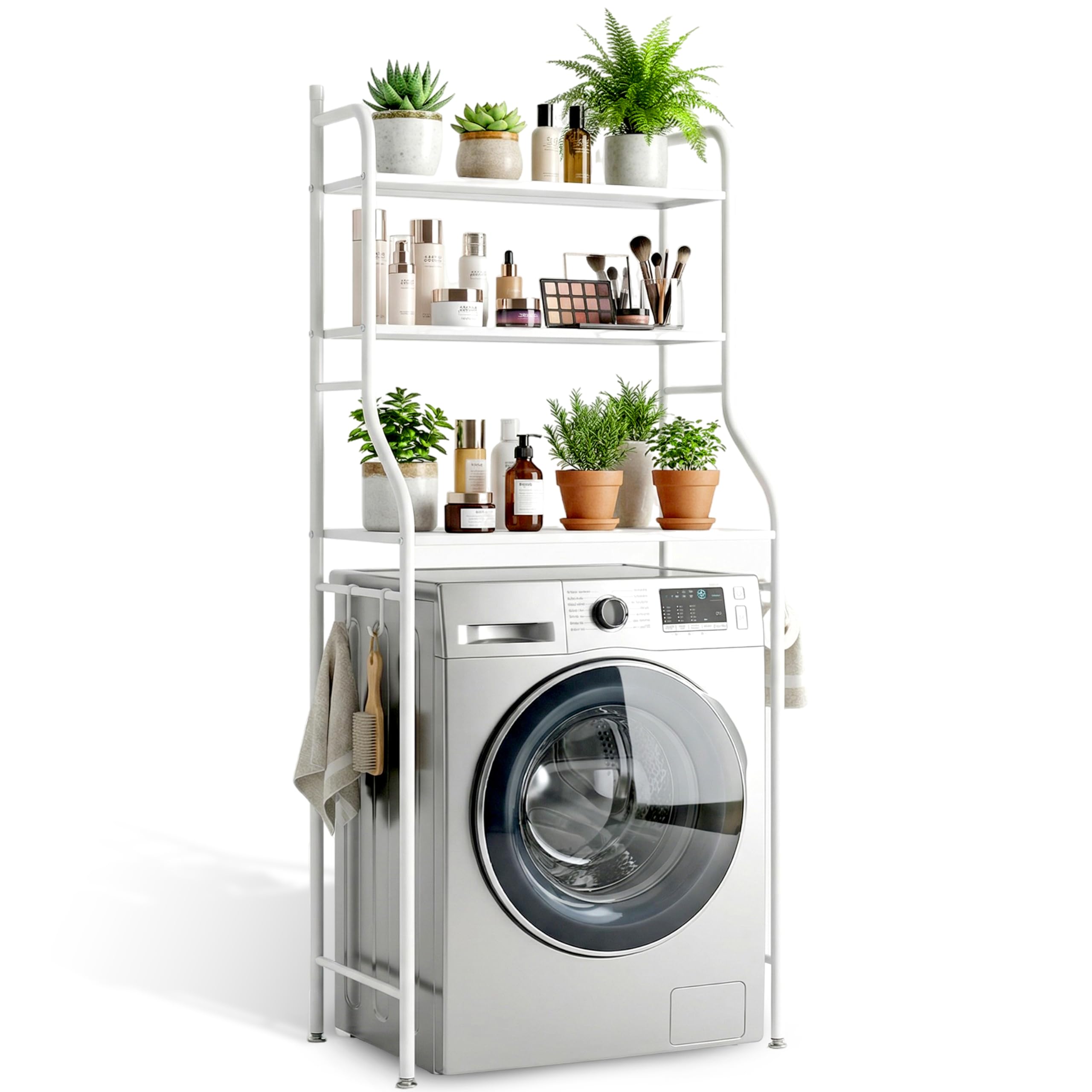 Retoo Toilettenregal, Badezimmerregal, Waschmaschinenregal, 3 Badregal offenen Ablagen, WC Regal, Platzsparend, Leicht zu montieren, Waschmaschinenüberbau Multifunktional mit viel Stauraum