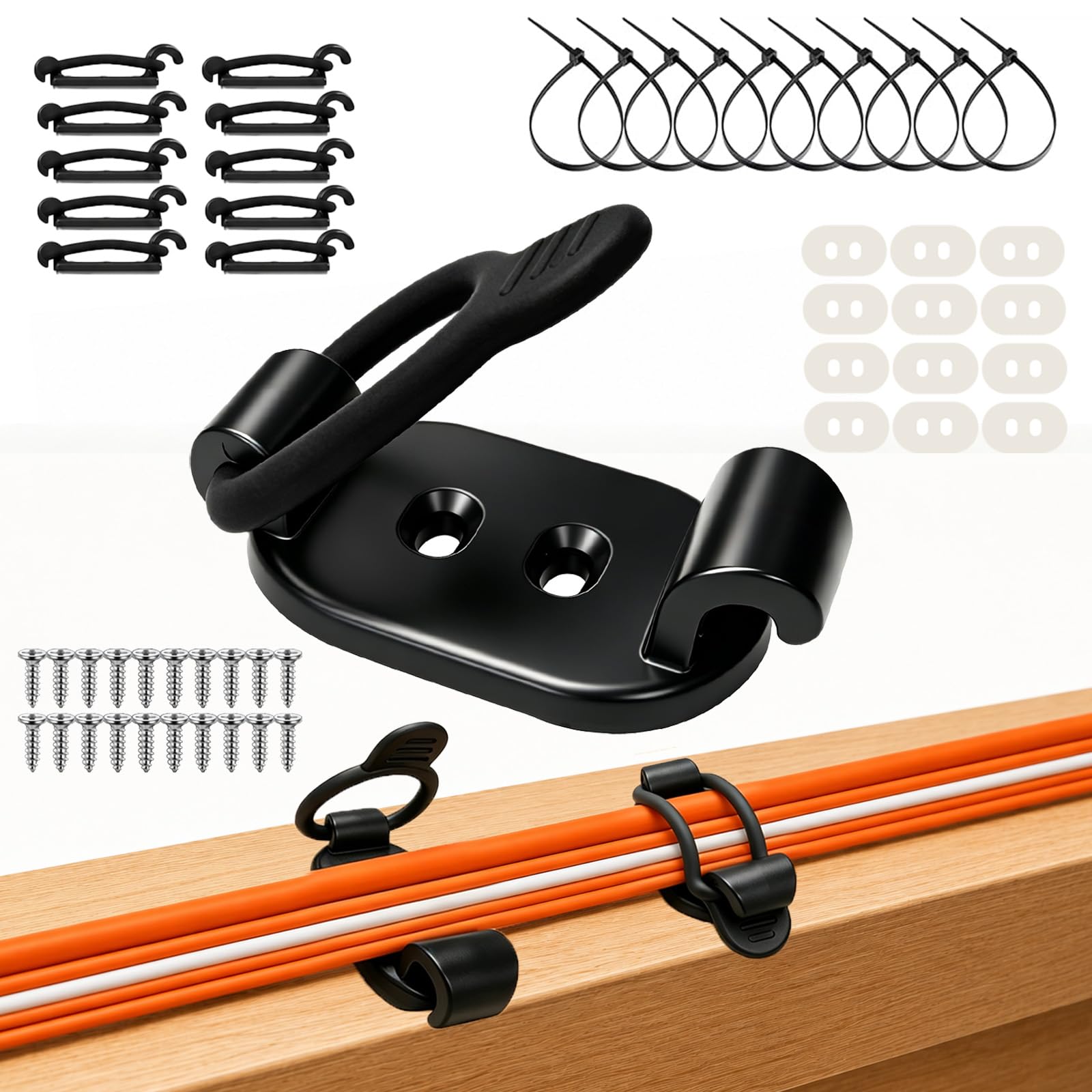 Wosyoodo 10 Pack Adjustable Silicone Cable Clips for Cable Tidy, Self Adhesive Screw Cable Management for Home Office Behind TV, Reusable Wire Holder for USB Ethernet Power Cord (Black)