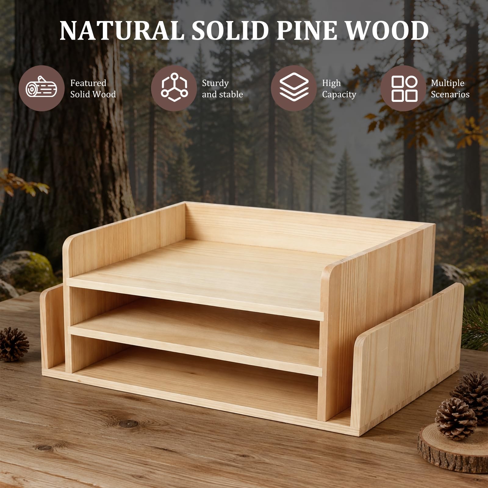 EXLECO Organizador de Escritorio de Madera de Pino, 42x24x16.5cm