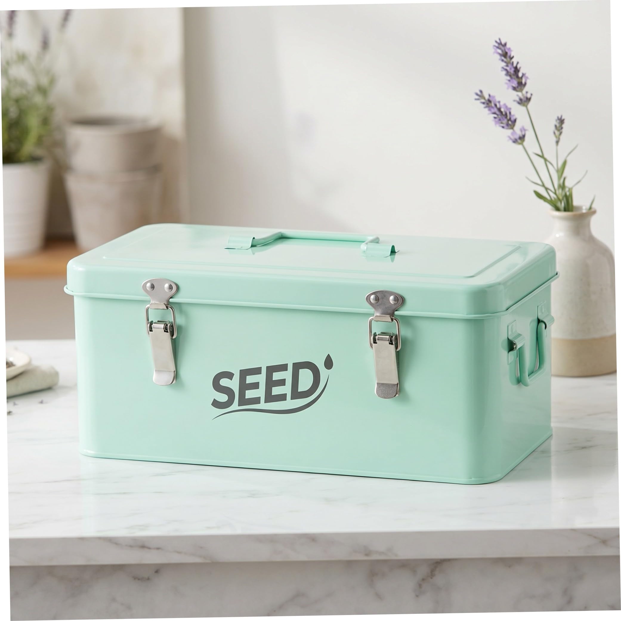 YARNOW Caja Organizadora para Semillas de Plantas con Compartimentos Caja Metálica con Cierre Seguro y Asa Ergonómica Almacenaje Portátil para Semillas de Flores y Herramientas