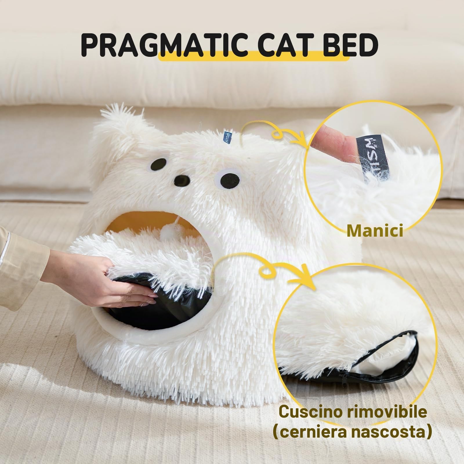 Catism - Lettino per Gatti con Igloo, Cuscino Lavabile per Gatti, Morbido Cuscino per Animali Domestici, Letto Morbido e Soffice per Gattini e Cuccioli