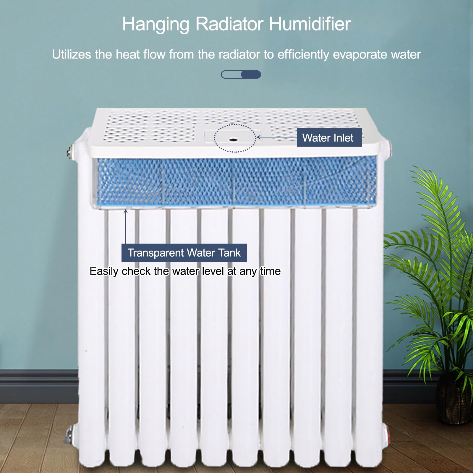 Umidificatore Evaporatore Grande Capacità 6L Capacità di Accumulo dell'Acqua Umidificatori per Radiatori, Risparmio Energetico Trasparente(50cm/19.7in)