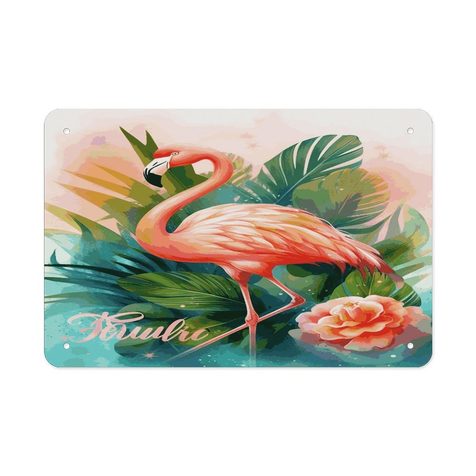LDGSUPH Tropical Flamingo Metal Tin Sign Wall Art Prints Folded Edge Iron Sheet Painting with Holes for Wall Prints Decorative Picture Metal Signboard Decor Painting Wall Decor