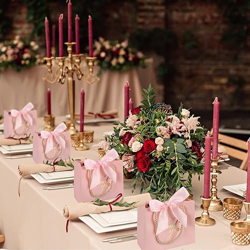 Miniatura 5 de Colarr 120 bolsas pequeñas de regalo de agradecimiento rosadas a granel, mini bolsas de regalo de fiesta con asas y lazo de cinta, bolsas de papel