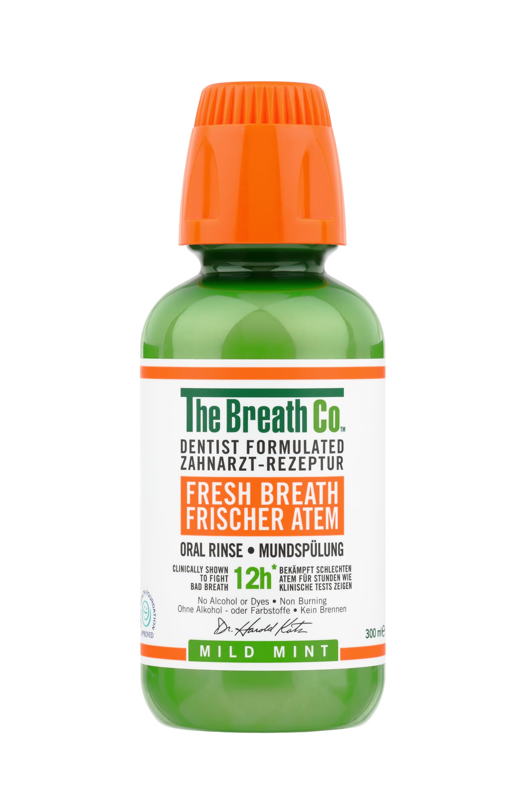 The Breath Co.Breath Co Alcohol Free Mouthwash - Dentist Formulated Oral Rinse for 12 Hours of Fresh Breath - Mild Mint Flavour, 300 ml
