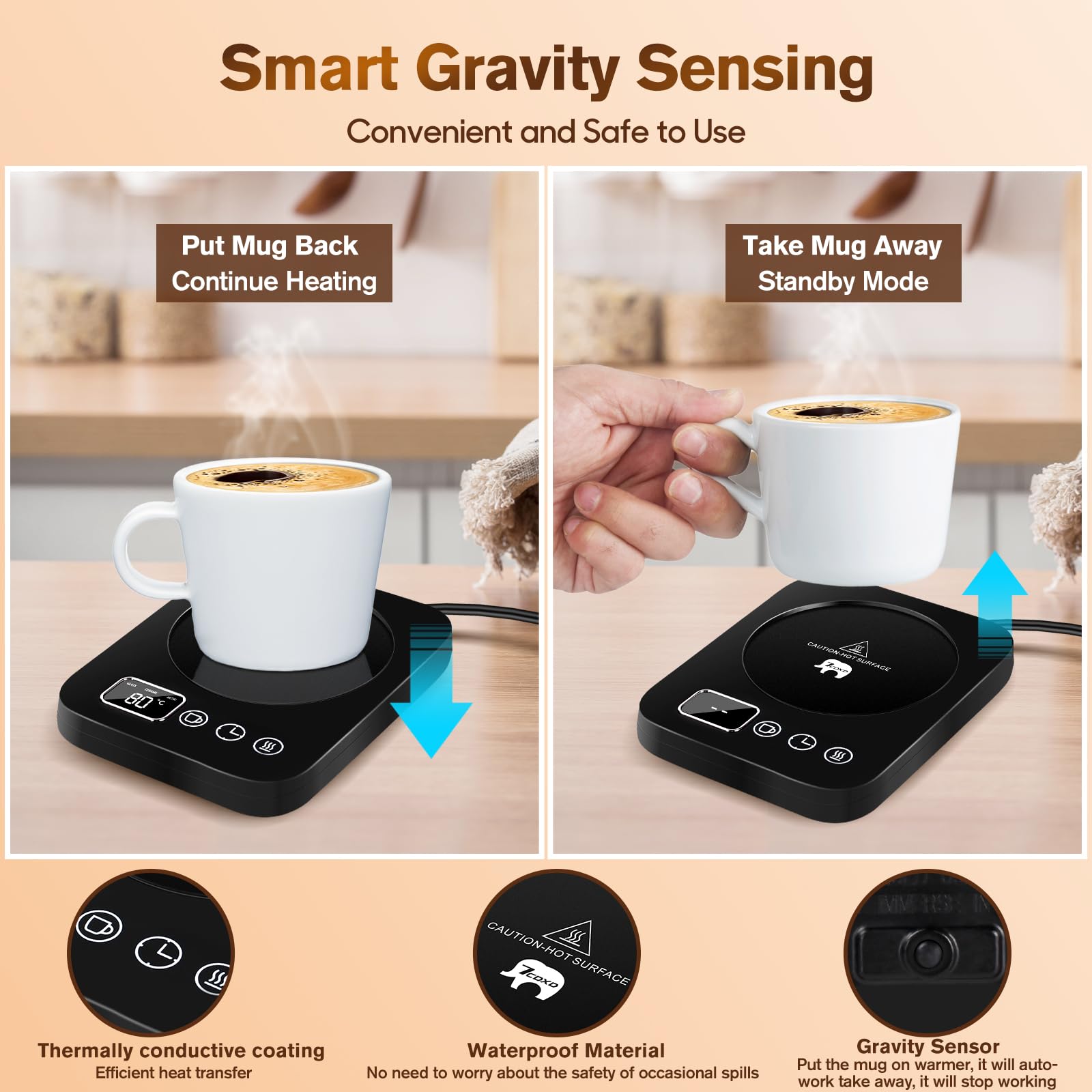 Calentador de Tazas de Café, Calentador de Tazas Inteligente con Encendido Apagado Automático, Sensor de Gravedad, Apagado Automático de 4 Horas