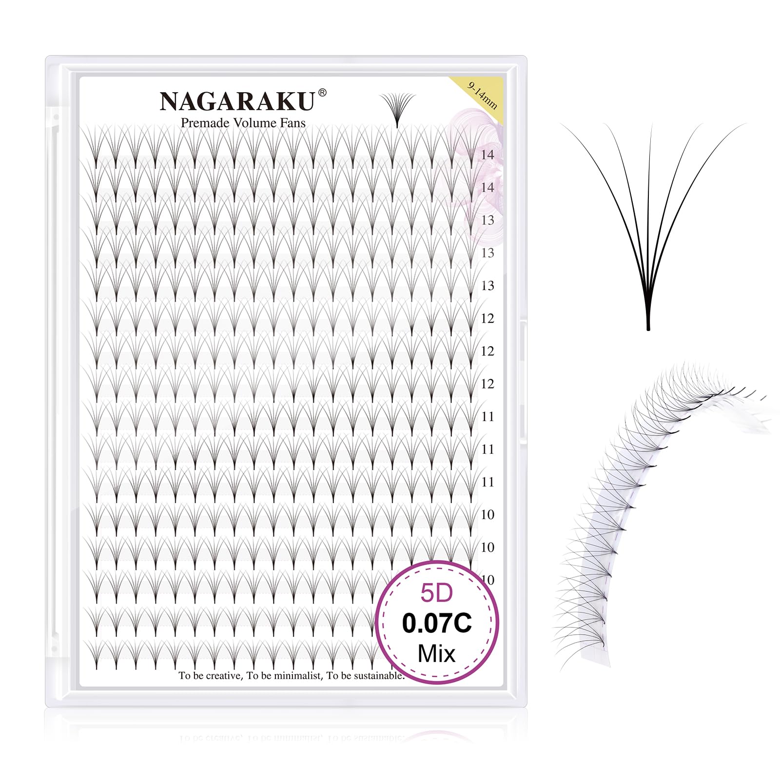 NAGARAKU Premade Fans 5D Volume Eyelash Extensions .07mm C Curl 9-14mm Mix Long Stem Clusters Russian Fluffy Faux Mink Lash for Beginner Pre Fanned Cruelty-free Natural Full Matte Black-image-14