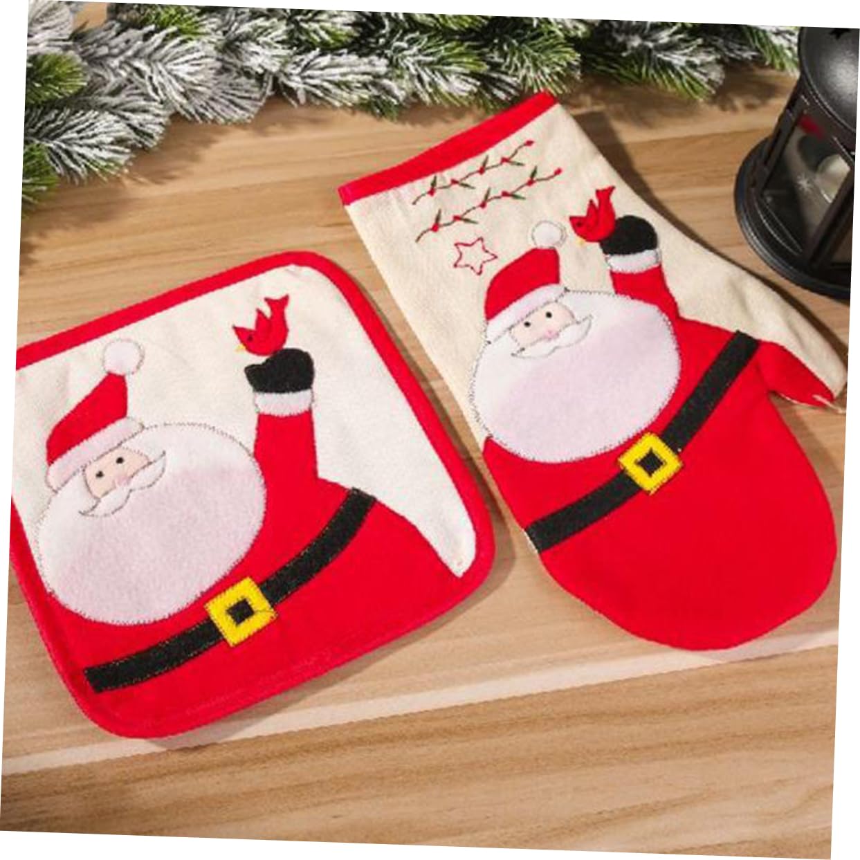 Ciieeo 6 Piezas Guantes aislantes cand Traje de papá Noel Traje de Santa Claus manteles Individuales Guantes de Cocina Almohadilla Accesorios de Cocina