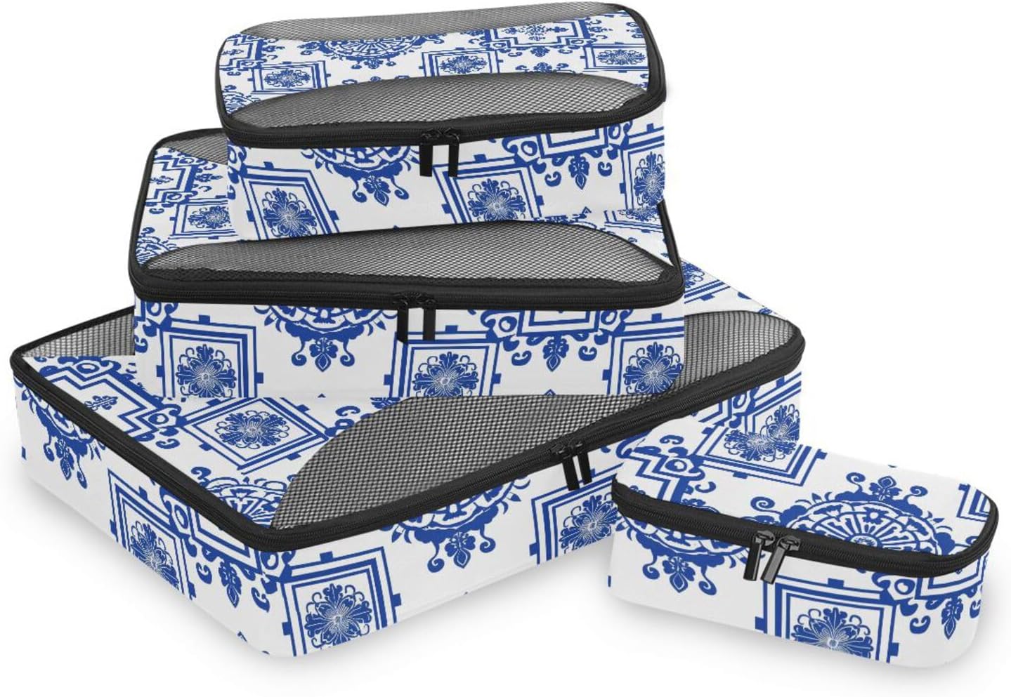 4 Pcs set travel organizer bags Mesh Travel Essentials Chinese Geometric Patterns lightweight packing cubes set