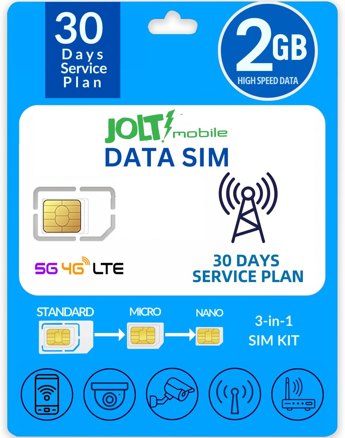 Jolt Mobile Data SIM Card 2GB 30 Day Data Plan