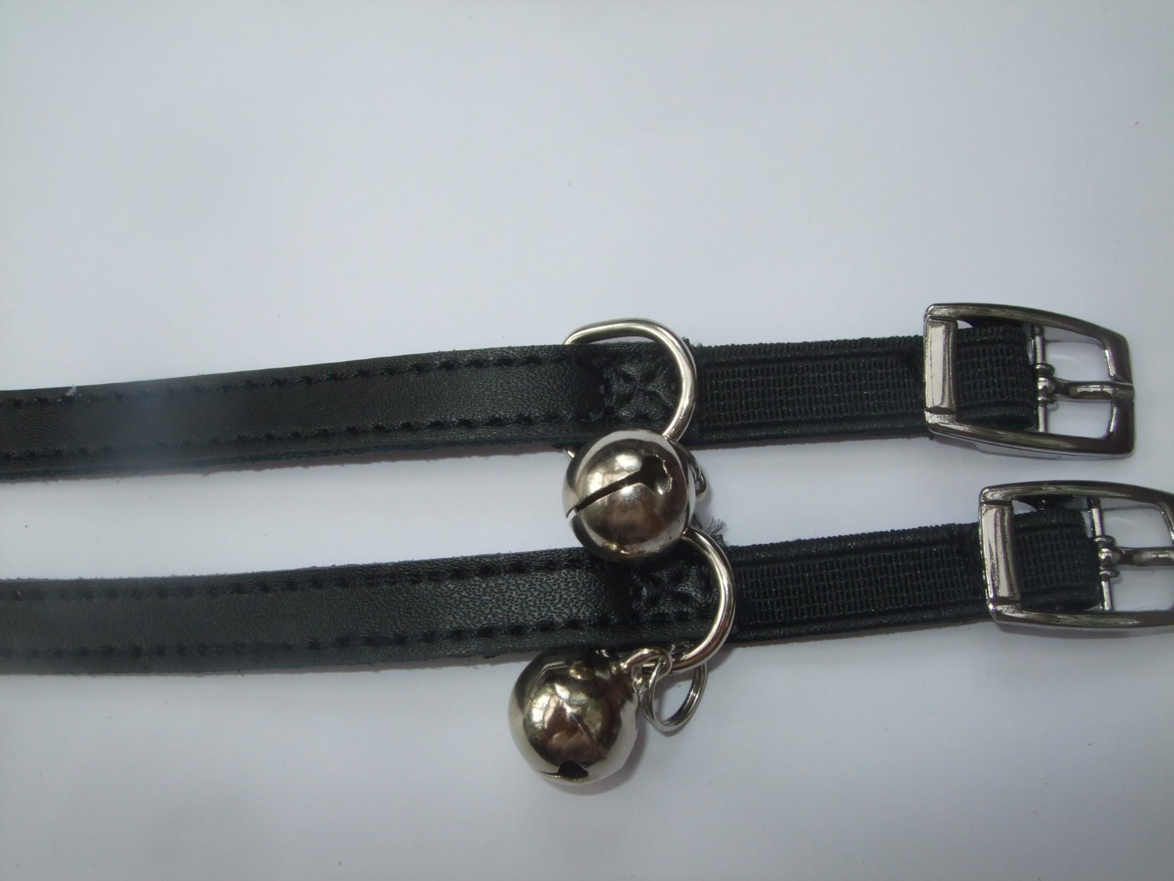 Cat Collar 2 pack set Real Leather Elasicated Safety Elastic bell, Pair Choose colours (Black and Black) - Image 3