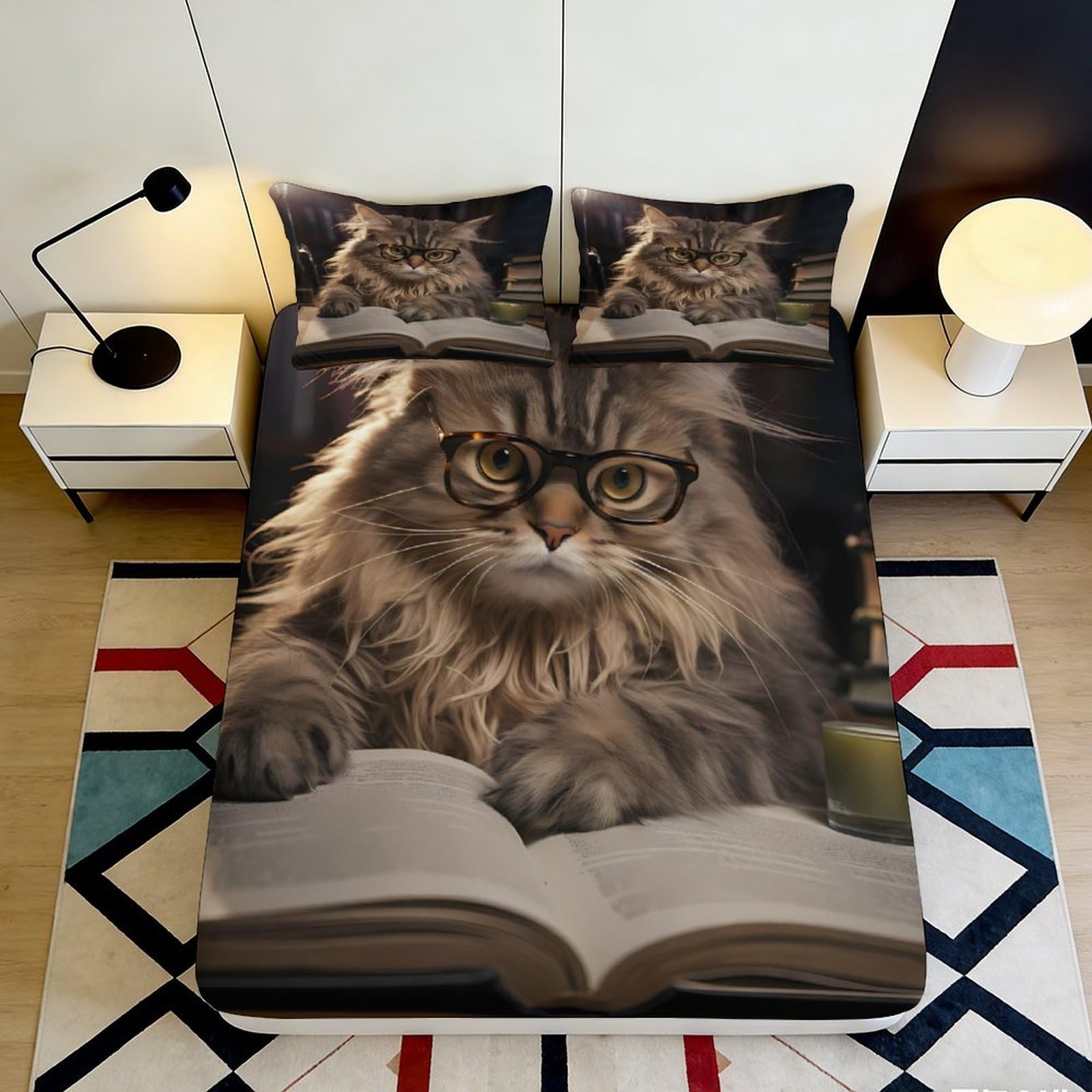 3D Printed Owl Pattern Fitted Sheet Microfiber Washable Deep Pocket Non-Slip Bedroom Owl Mattress Fitted Cover for Adults Teens 200x200x25cm