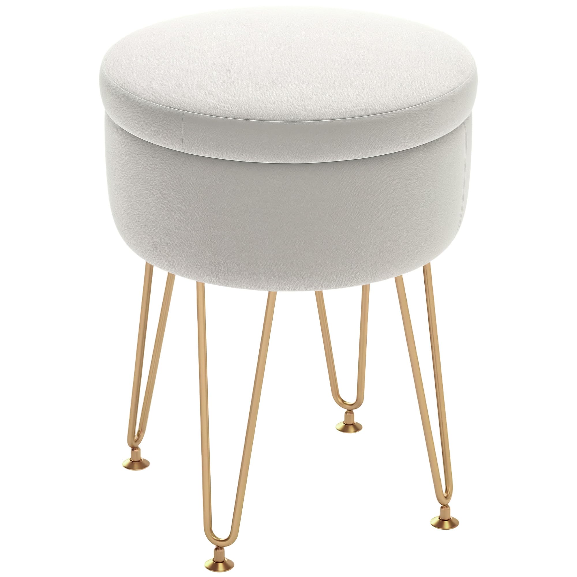 HOMCOM Velvet Ottoman Footstool - Cream - 5L