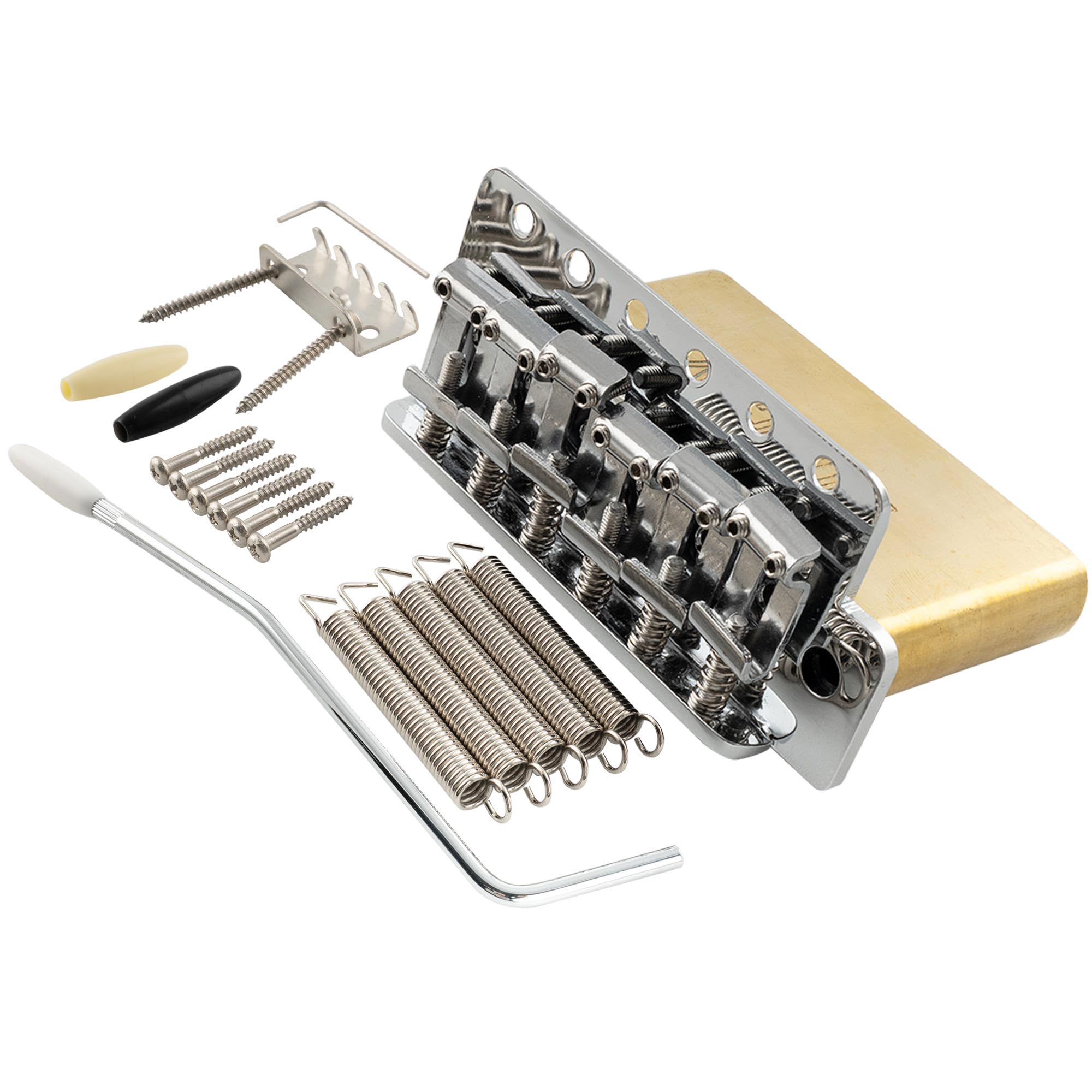 Musiclily Ultra 56mm 6-Punkt ST American Vintage Tremolo Bridge Steg mit Gebogenen Stahl Saitenreiter 42mm Messingblock für Strat Style E-Gitarre, Chrom
