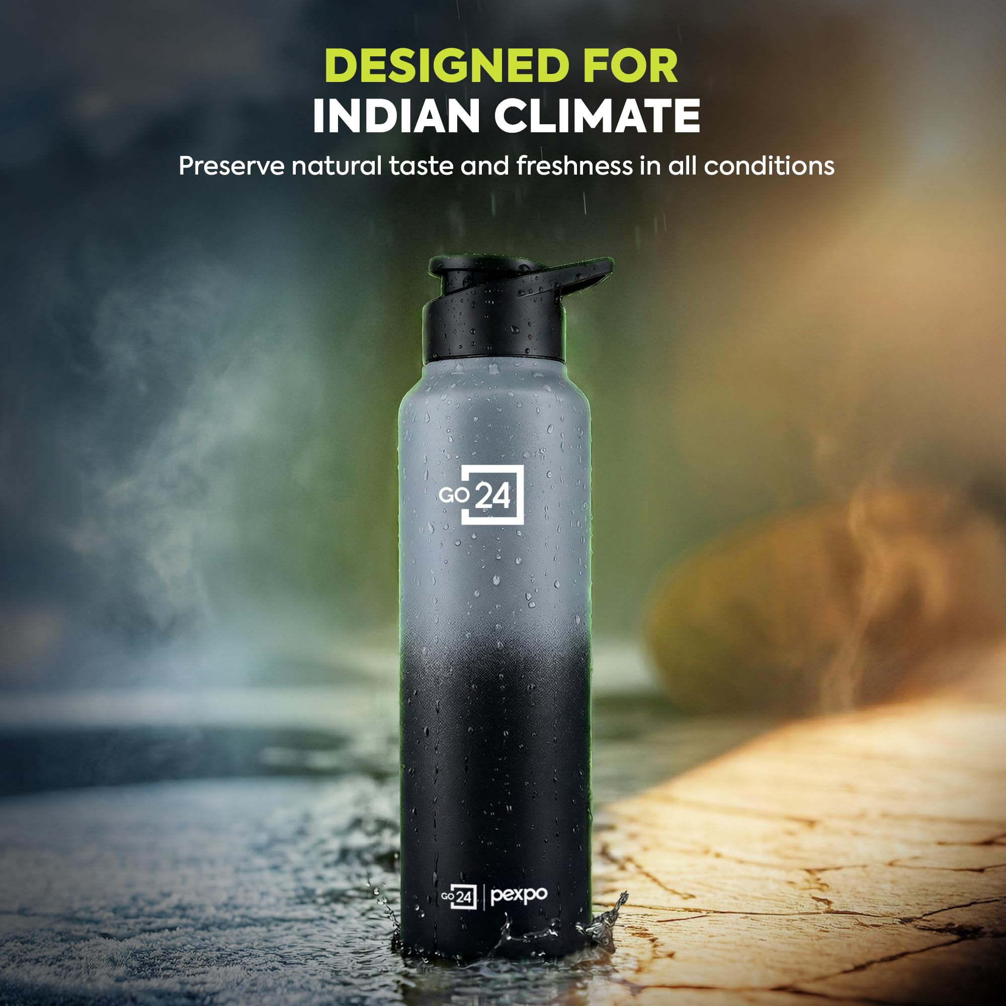 Go24 pexpo Stainless Steel Water Bottle Craft Grey-Knight Black Ombre 950ml 3