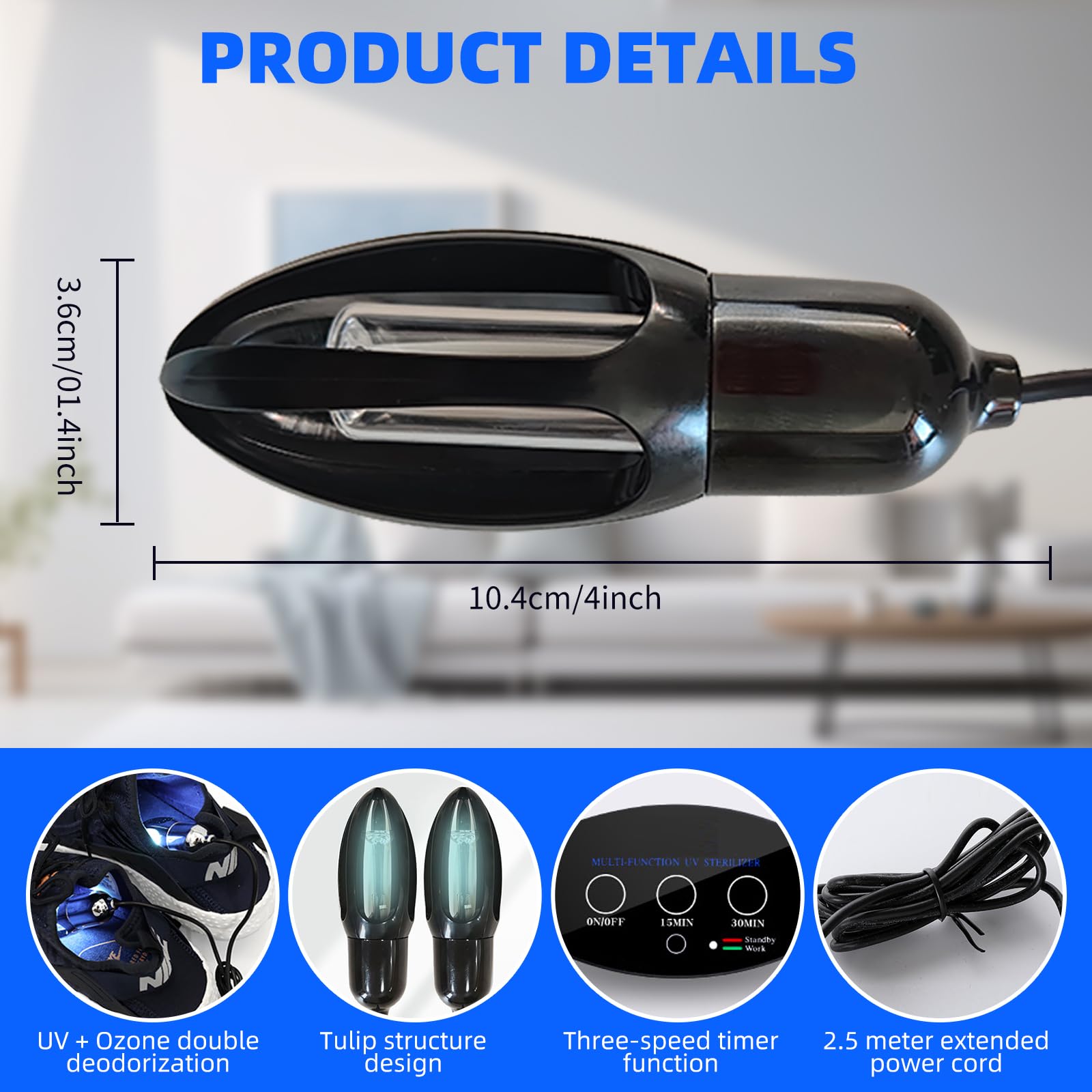 Deodorante UV Per Scarpe Da 10 W, Luce Elettrica Germicida UV Per Piedi, Disinfettante Per Scarpe E Stivali, Design Pieghevole Per Guanti Per Cappelli E Scarpe Argento