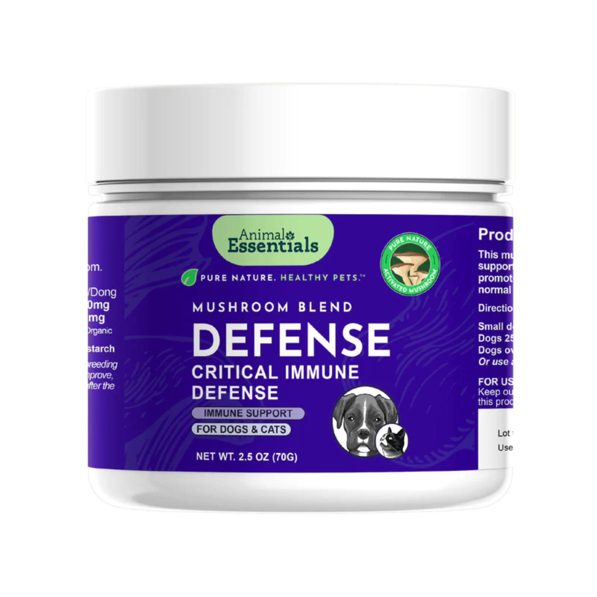 Animal Essentials MUSHROOM DEFENSE Supplement for Dogs & Cats - Critical Immune Defense, Reishi, Maitake, Cordyceps, Mushroom Powder Extract - 2.5 Oz