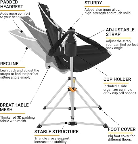 Miniatura 4 de KingCamp Hamaca de campamento, silla reclinable mecedora para patio trasero, césped, playa, campamento, exterior, interior, adultos, tumbona