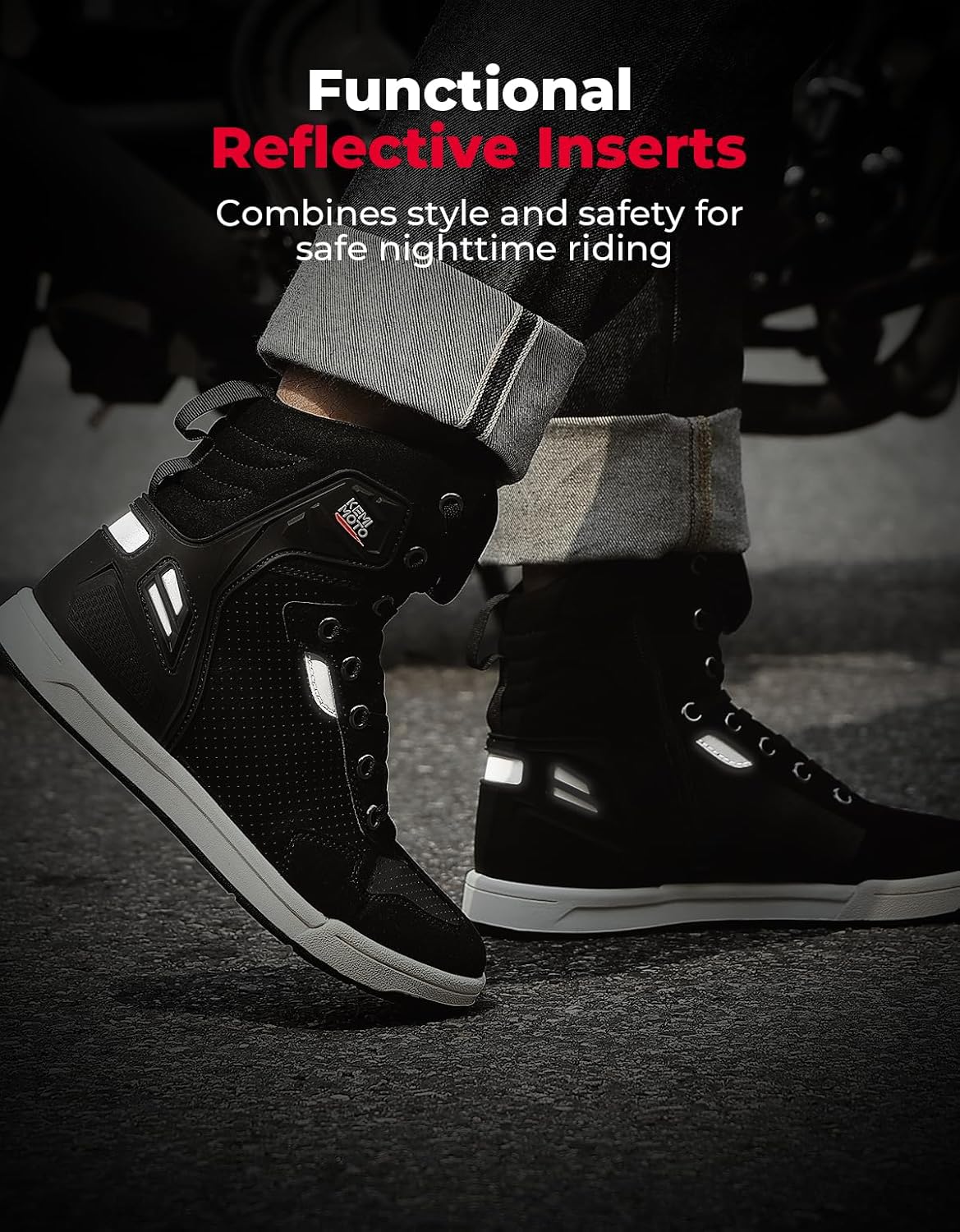 KEMIMOTO Motorcycle Shoes High Top with Thick Heel Protective Gear Anti-Slip Motorcycle Boots for Men Microfiber Leather Material - Image 7