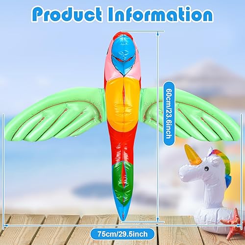 Miniatura 2 de Gejoy 12 piezas de decoraciones inflables grandes de loro volador para verano, fiesta hawaiana tropical, playa, regalo de cumpleaños, decoración de