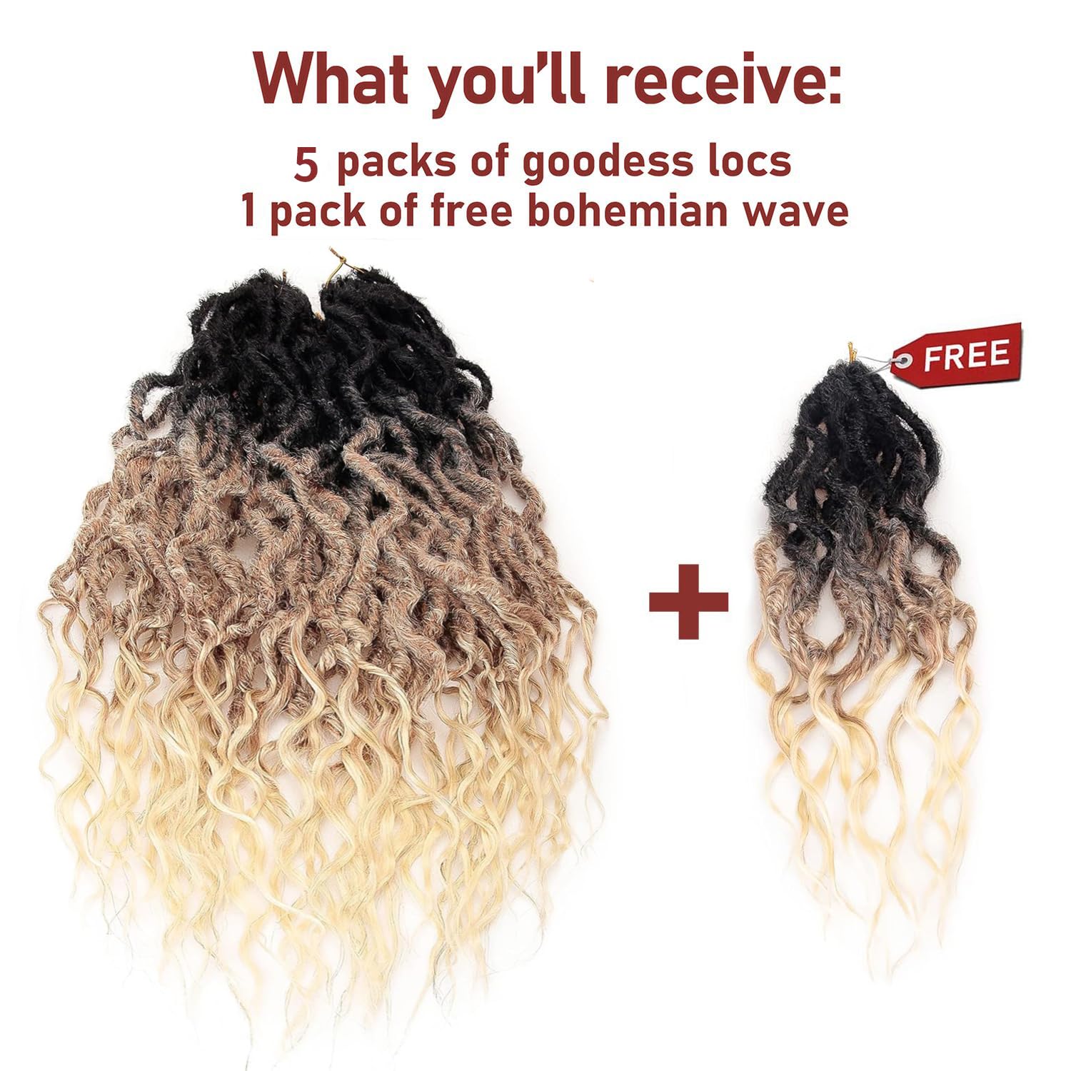 Ombre Faux Locs Crochet Hair For Black Women Soft Locs 24 Inch Goddess Crochet Hair Curly Ends Dreadlocks Boho Style Synthetic Braiding Hair Extensions (6 Packs 72 Strands,1b/27/613)